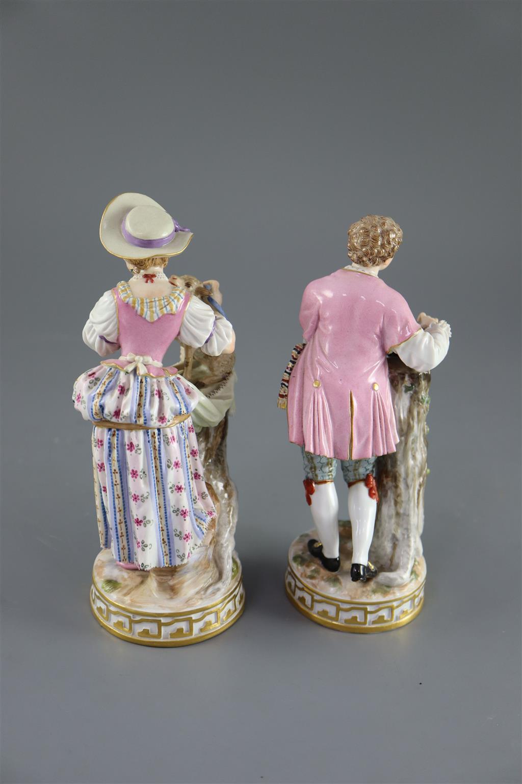 A pair of Meissen figures of a shepherd and shepherdess, 19th century, 18cm high